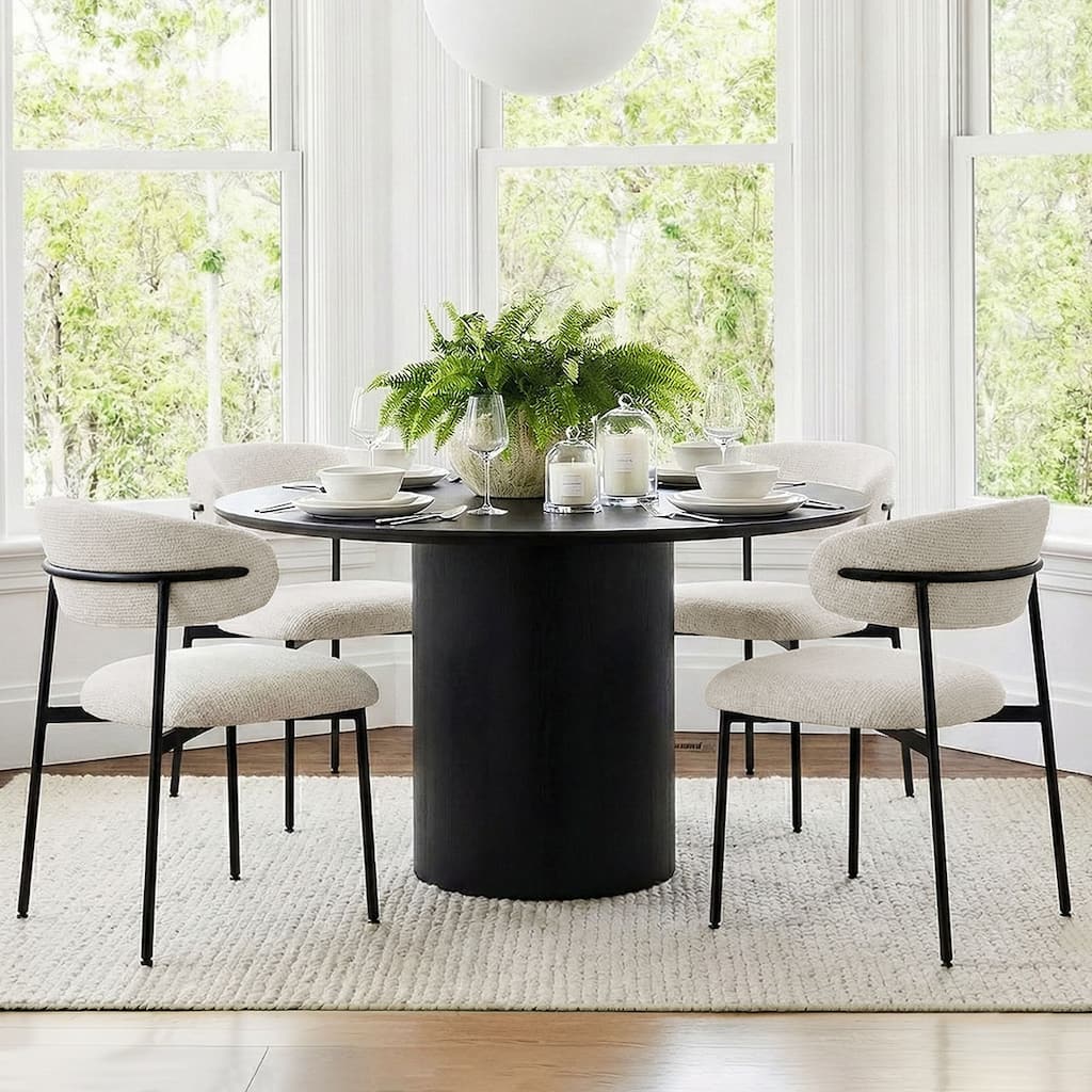 Modern Upholstered Dining Chairs with Curved Open Back and Black Metal Legs (Set of 4)