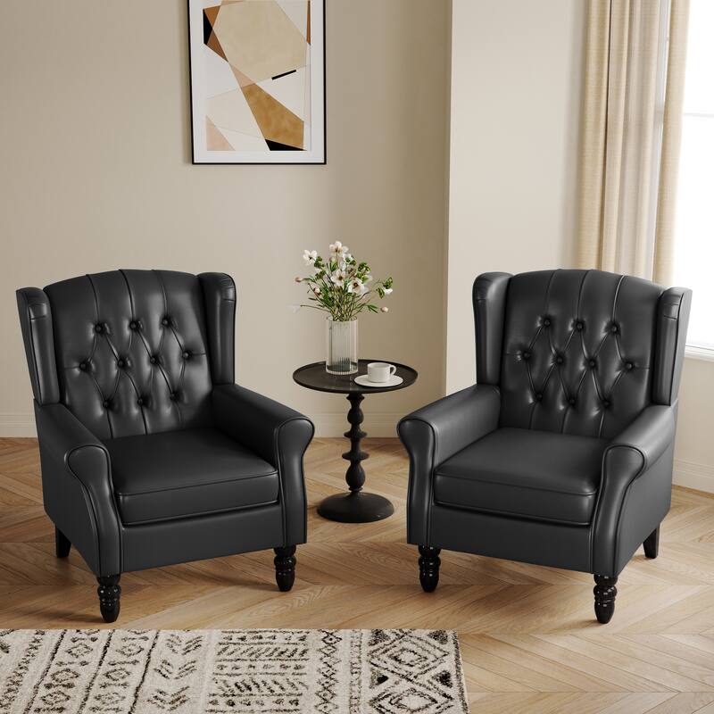 Button-Tufted Accent Club Chair Wingback Armchair Set of 2