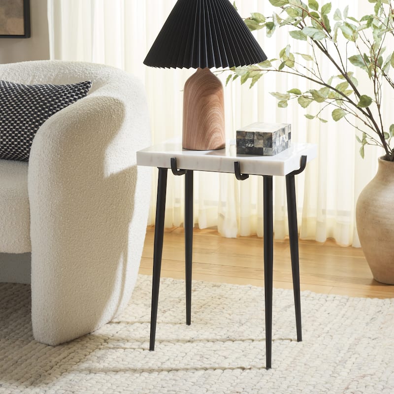 SAFAVIEH Home Bremen Marble Side Table - 18"W x 12"D x 23"H - White/Black