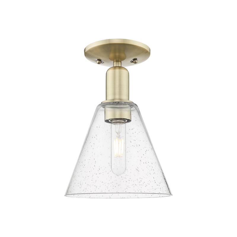 Innovations Lighting Endless Possibilities Arcadia - Berkshire Glass - 1 Light 8" Semi-Flush Mount - Antique Brass/Seedy