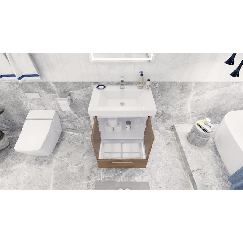 dolce 30 natural oak finish freestanding bath vanity with single basin reinforced acrylic top