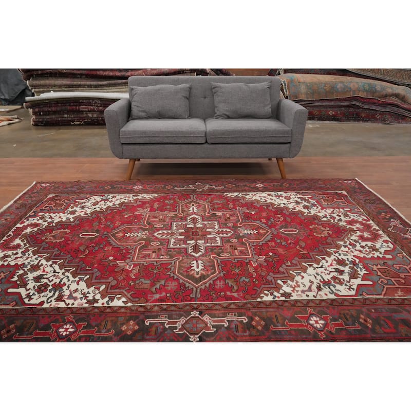 Hand Knotted Oriental 100% Wool Carpet Traditional Medallion Red Heriz Area Rug - 9' 0'' X 6' 8''