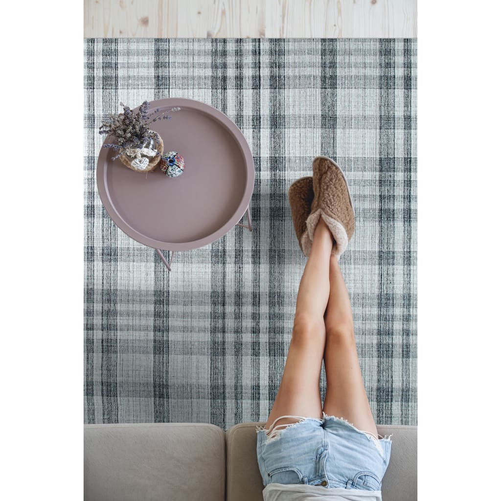 Home Decor EORC Hand-Woven Wool Plaid Rug, Gray Stylish and Durable Area Rug for Adding Comfort and Texture to Your Living Room