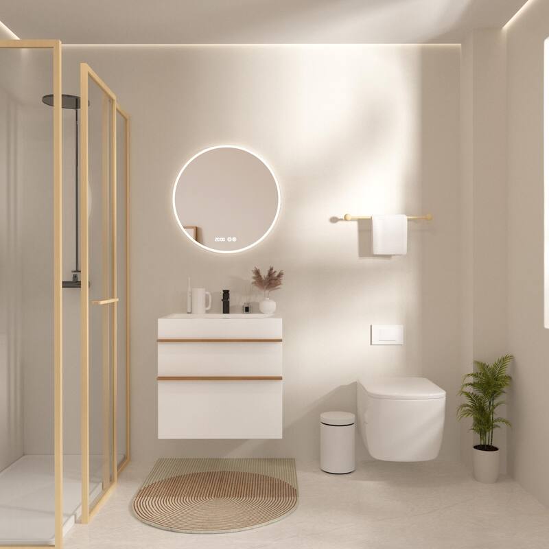 24 Inch Wall Mounted Bathroom Vanity with Integrated Acrylic Sink, 2 Soft-Close Drawers, Pre-Assembled,Modern Floating Cabinet - White