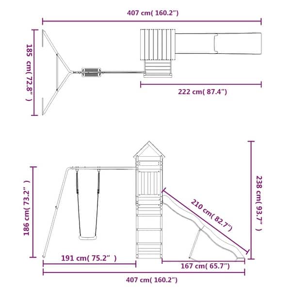 dimension image slide 0 of 3, vidaXL Swing Set Outdoor Backyard Wooden Playground Equipment for Kids Age 3-8