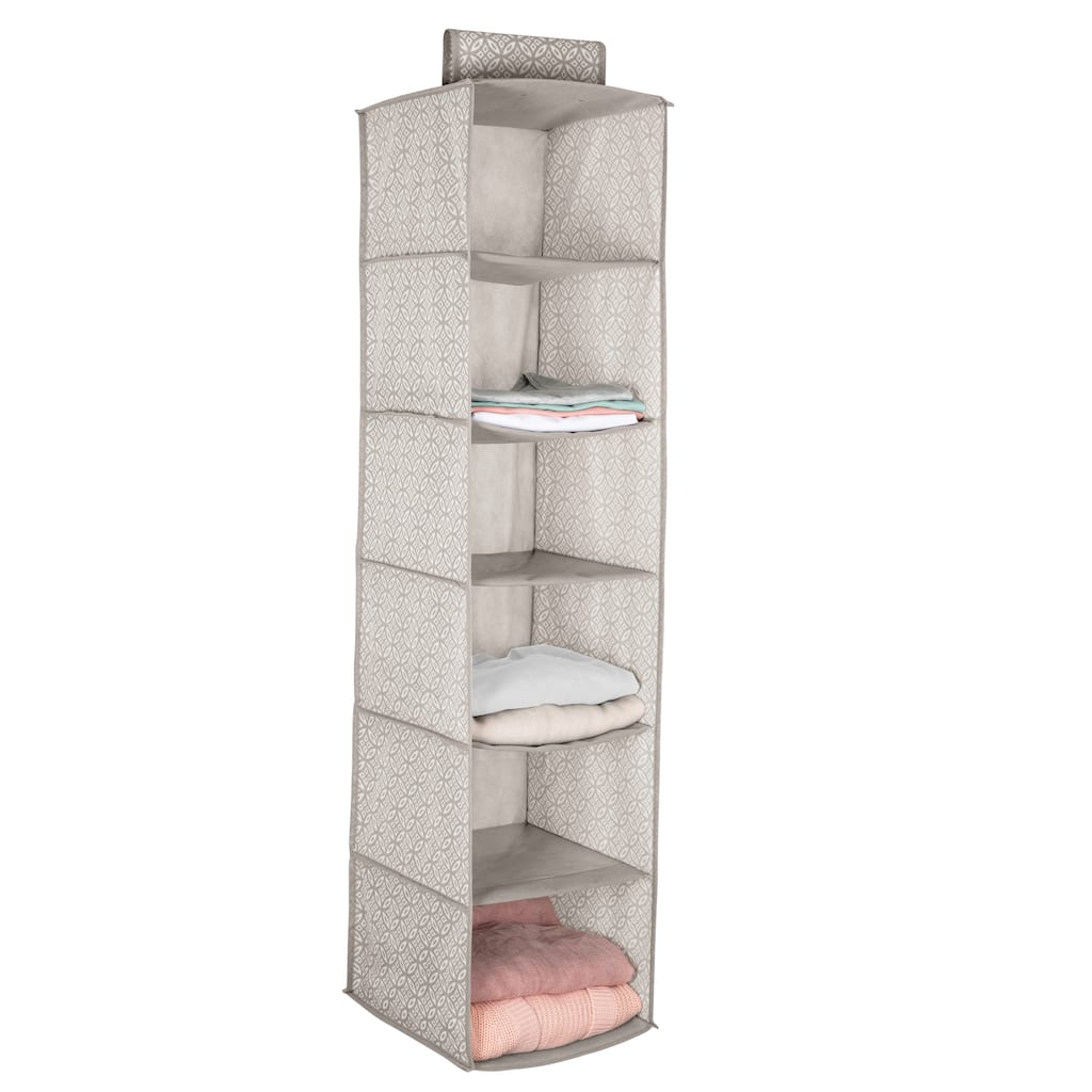 Simplify 6 Shelf Boho Hanging Closet Organizer in Grey - 11.81" x 11.81" x 47.24"