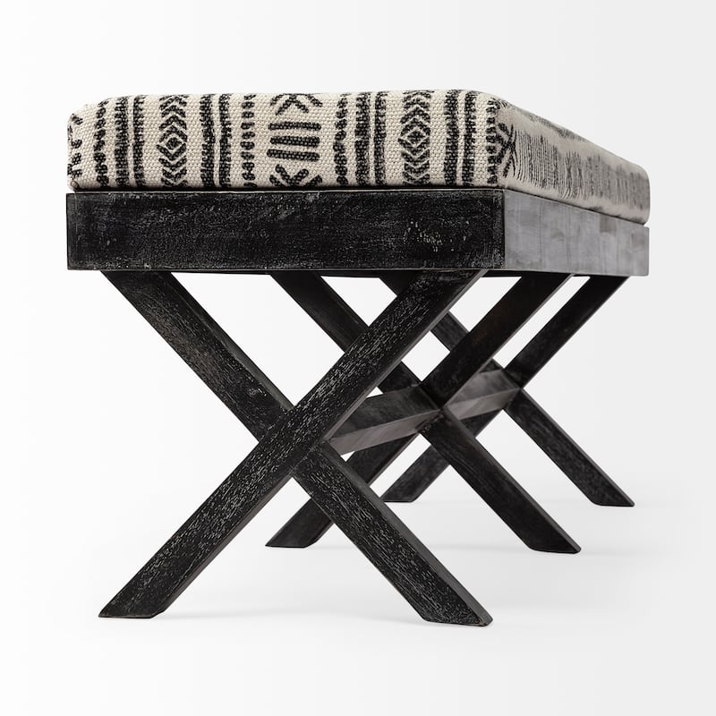 Solis Black & Cream Upholstered Patterned Seat Accent Bench
