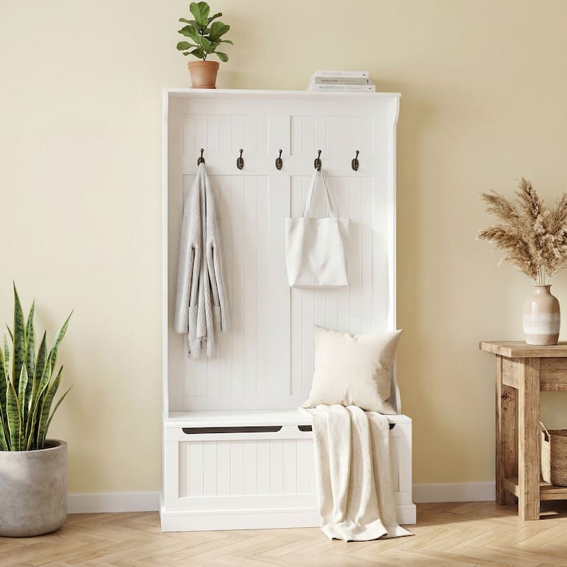 HOMCOM 71" 3-In-1 Hall Tree Storage Bench and Coat Rack with 5 Steel Double Hooks, and Anti-Topple Anchor for Entryway