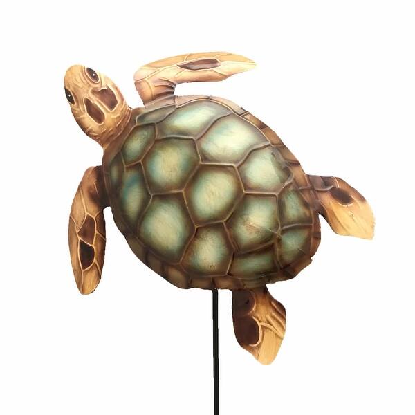 slide 2 of 3, Handmade Sea Turtle Garden Decoration - 1 x 7 x 24 Green/Blue - Metal