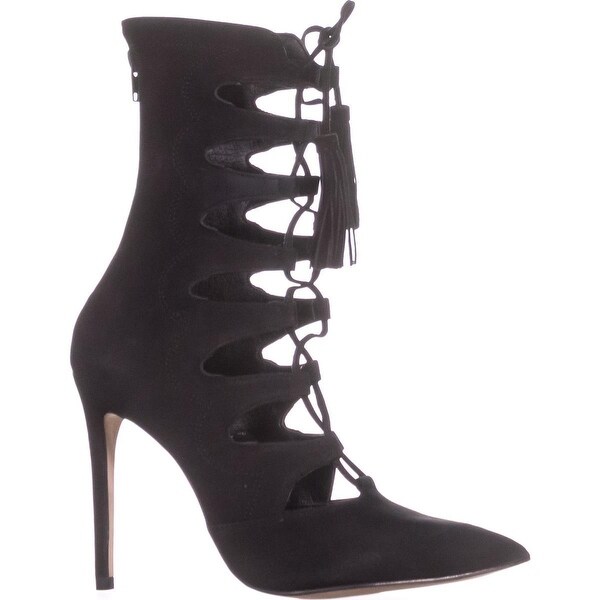 Shop Steve Madden Piper Pointed Toe Lace Up Boots, Black Steve Madden Womens Piper High Heel Lace Up Bootie Shoes