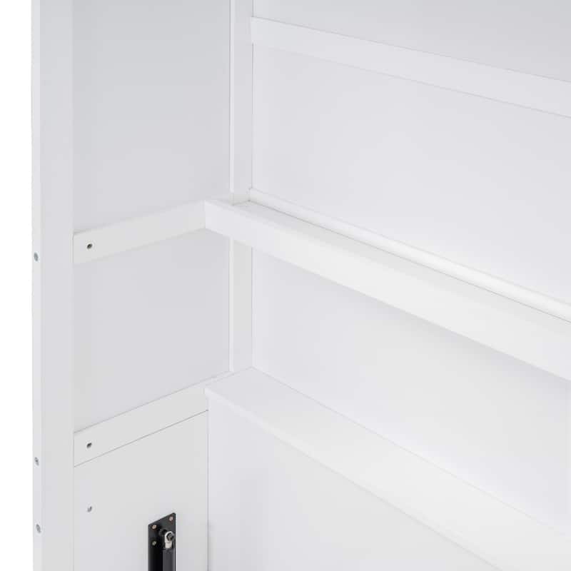 Full Size Murphy Wall Bed with Shelves, Space-Saving Design, White Finish, Easy to Fold