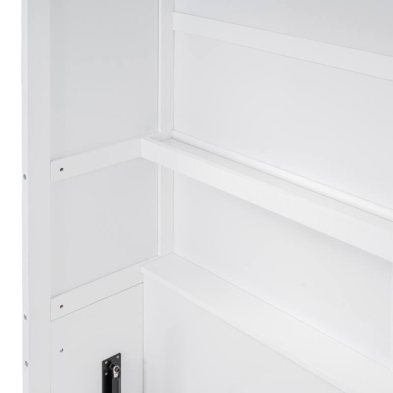 Queen Size Space-Saving Murphy Wall Bed with Dual-Layer Storage Cabinet and Flexible Slat Support