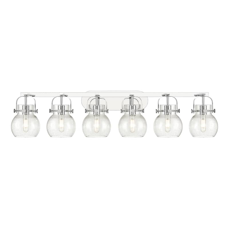 Innovations Lighting Pilaster II Sphere - 6 Light 46" Wall-Mounted Bath Vanity Light - Polished Chrome/Seedy