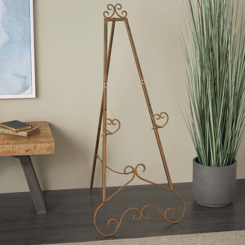 Metal Scroll Large Adjustable 3 Tier Easel with Chain Support - Gold or Gray - Roche River Decor