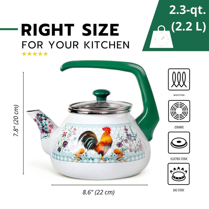 STP Goods 2.3Qt Rooster Enamel Kettle - 2.3 Qt