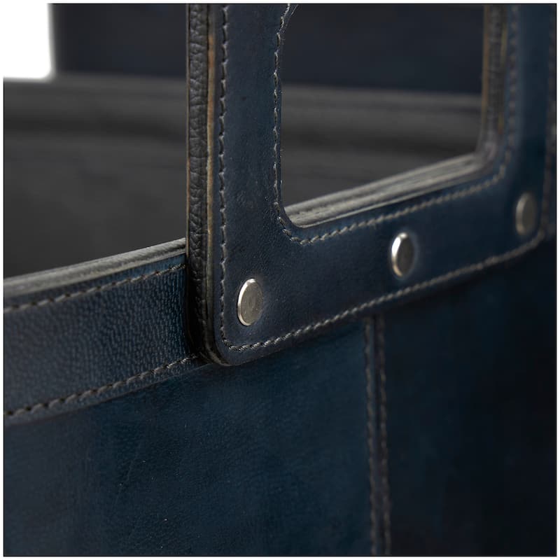 Sleek Leather Modern Storage Basket with Handles (Set of 2) - Dark Blue or Brown