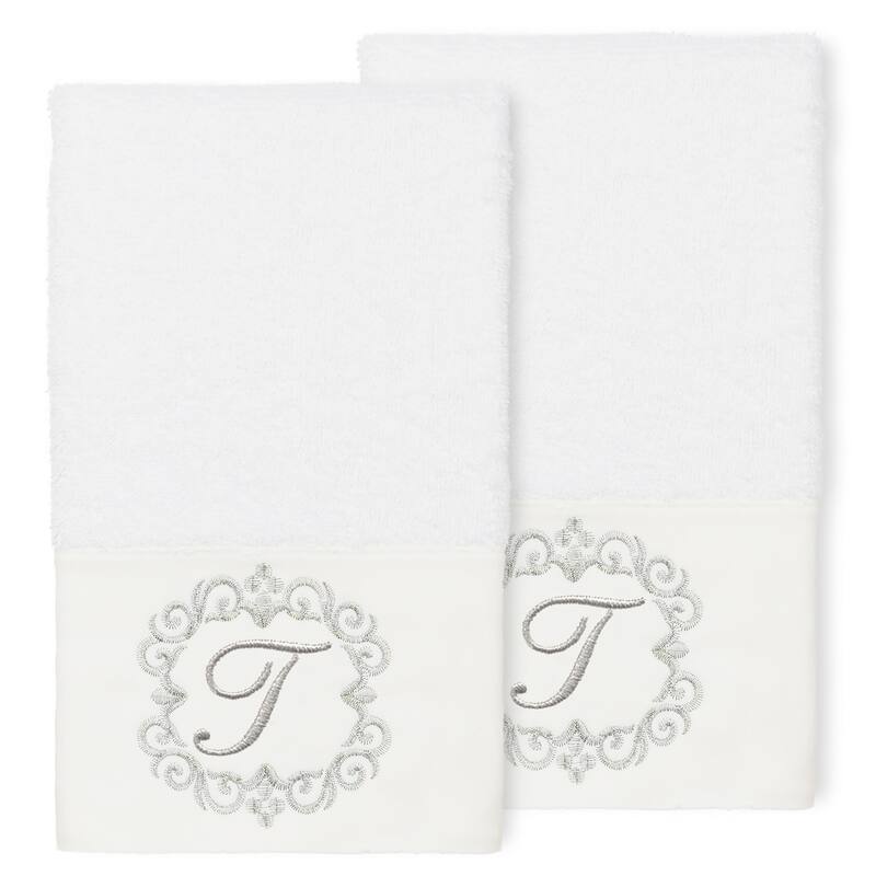 Authentic Hotel and Spa 100% Turkish Cotton Monica 2PC Embellished Hand Towel Set - T - White