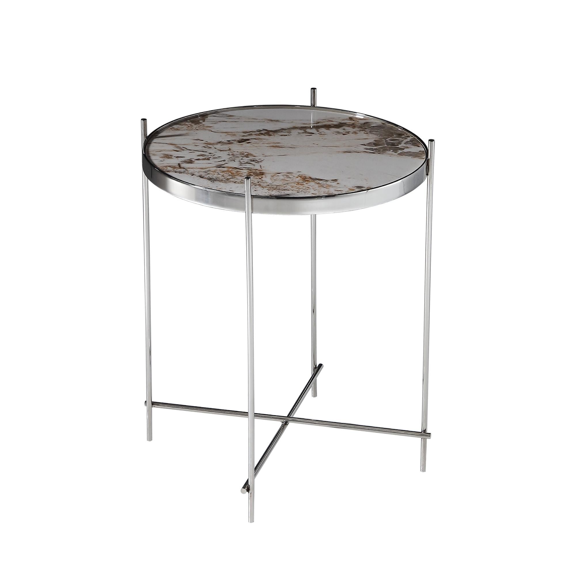Pasargad Home Luxe Glass & Steel Round Side Table - W20"xD20"xH24"