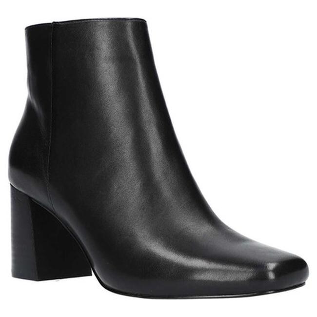 black leather ankle boots square toe