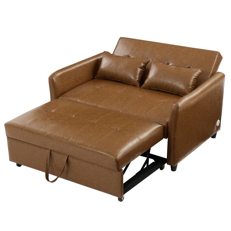 Convertible Sleeper Sofa Bed, 3-in-1 Adjustable Sofa Bed with USB Ports, Upholstered Loveseat Sofa with Armrest