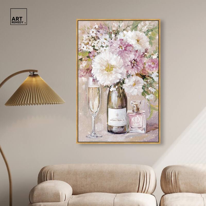 Light Floral Champagne Vase Canvas by Art Remedy