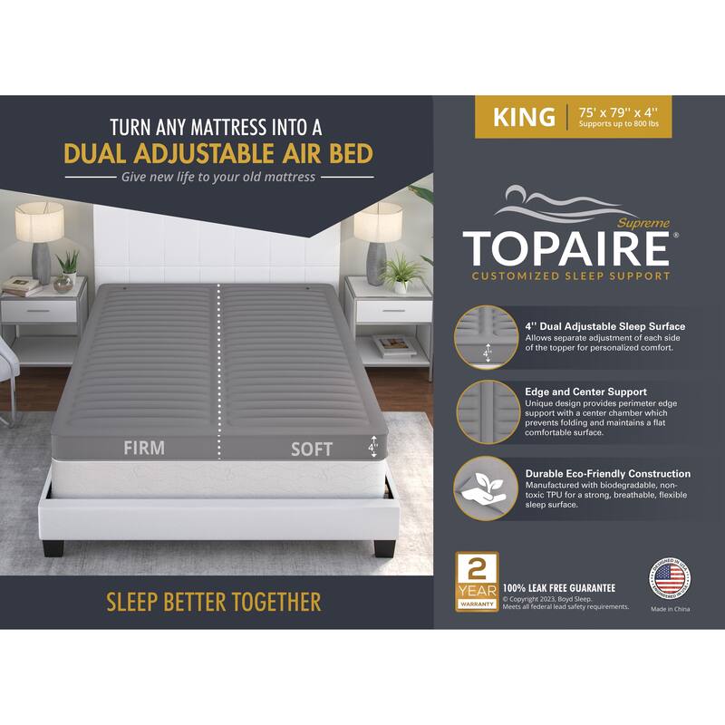 TopAire Supreme Inflatable 4 in. Mattress Topper - Air Filled Topper with Dual Adjustable Firmness