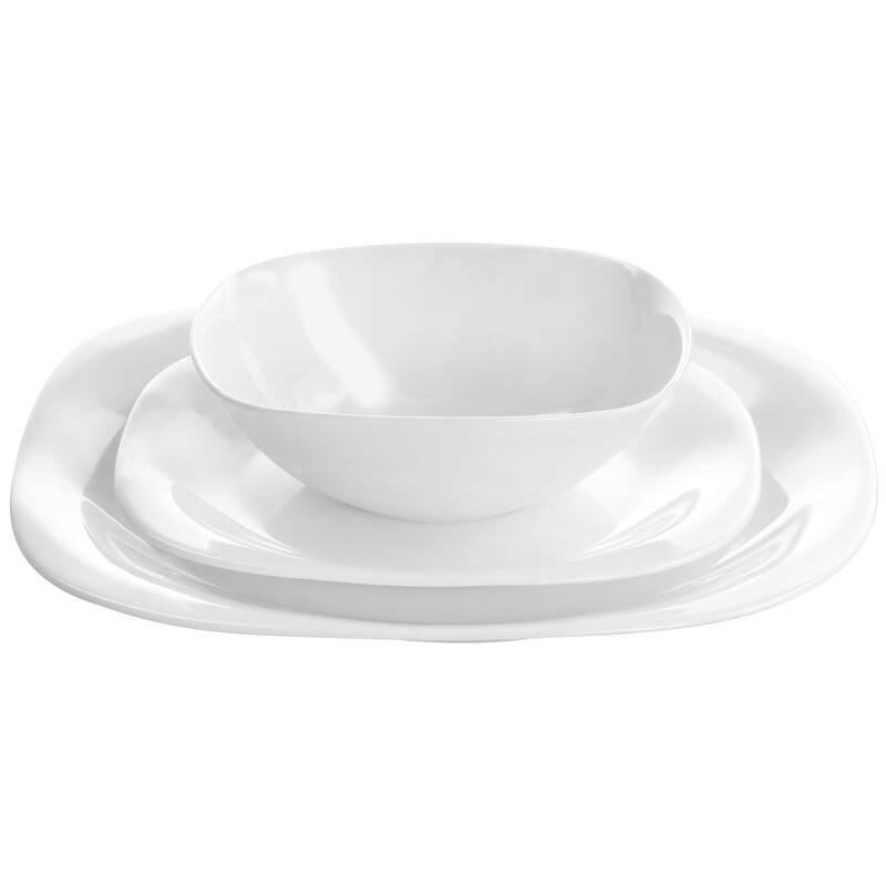 18 Piece Soft Square Opal Glass Dinnerware Set