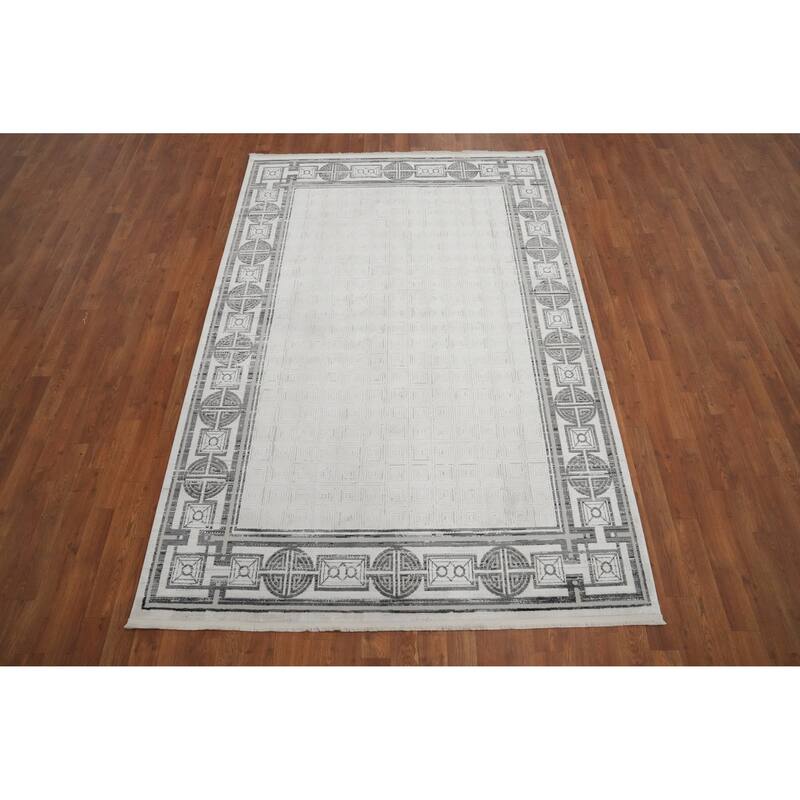 Machine Made Oriental Polyester Carpet Modern Geometric Beige & Ivories Modern Area Rug - 7' 9'' X 5' 2''