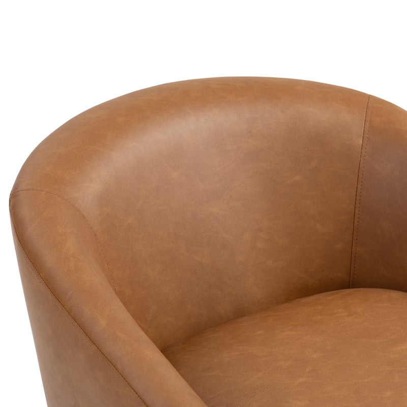 Vegan Leather Upholstered Swivel Barrel Accent Chair