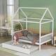 preview thumbnail 20 of 25, Full Size Wood House Bed with Trundle and Roof