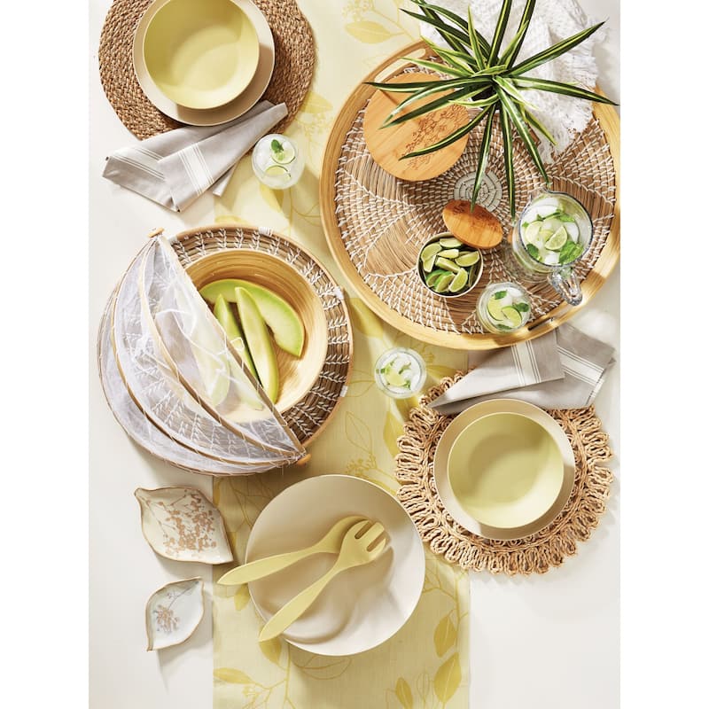 Bamboo Lacquer Serving Bowl - Small 20oz, White Dining & Salad Bowl, Dishwasher Safe, 5.9" x 5.9" x 2.75"