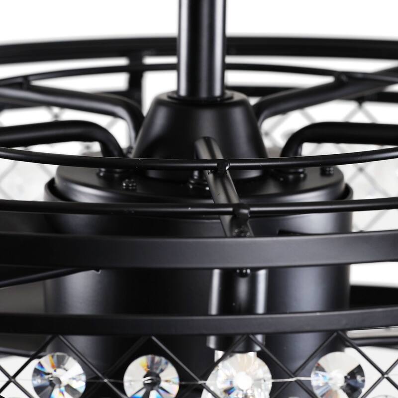 27-in Modern Black 3-Blade Crystal Bladeless Caged Ceiling Fan with Remote and Light Kit - 27-in W x 12.5-in H
