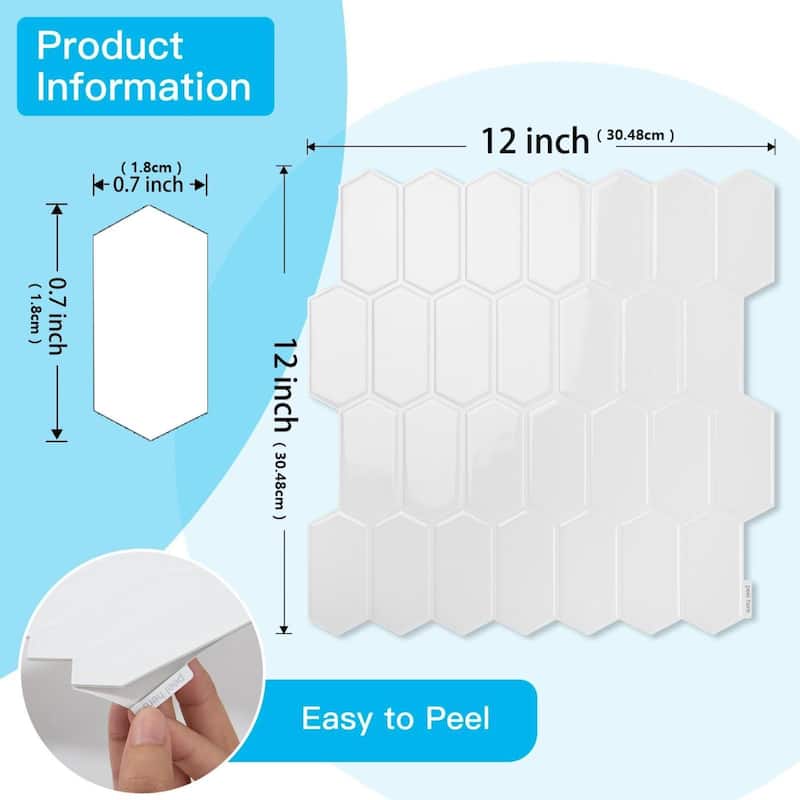 Art3d 10pcs Peel and Stick Backsplash Thickened Wall Tiles, 12''x12'', Cover 10 Sq.Ft.