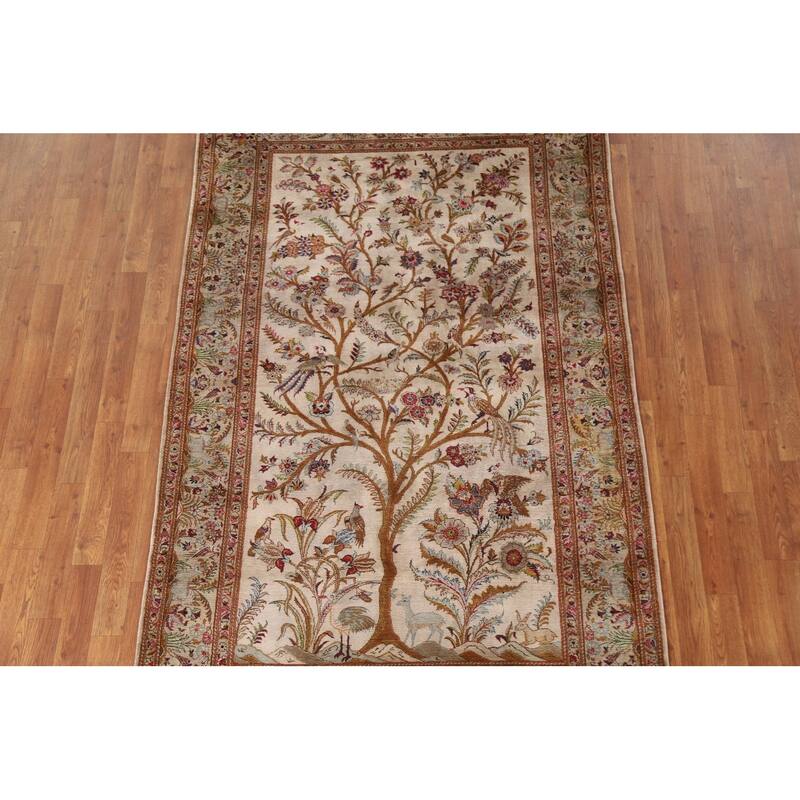 Handmade Kashan Persian Antique Area Rug Oriental Silk Carpet - 4'7"x 7'7"