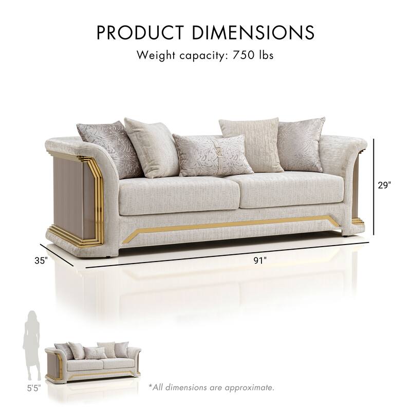 Furniture of America Ospray V Glam Upholstered Metallic Taupe Sofa with Accent Pillows