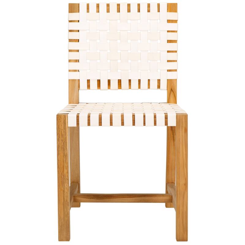 SAFAVIEH Arlene Solid Wood & Leather Dining Chair (Fully Assembled) - 18.3 In. W x 20.3 In. D x 33.7 In. H - 18Wx20Dx34H - White/Natural