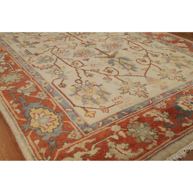 Hand Knotted Oriental 100% Wool Carpet Traditional Floral Beige & Ivories Heriz (serapi) Area Rug - 8' 0'' X 4' 10''