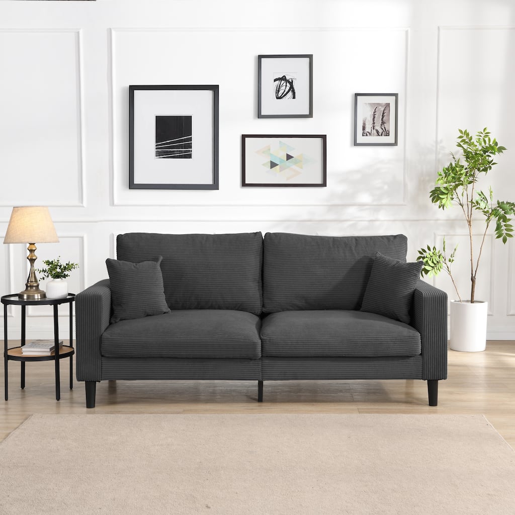 74 Inch Dark Gray High Resilience 3-Seater Sofa with Wooden Frame, Modern Upholstered Sofa for Living Room or Bedroom