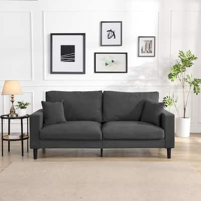 74 inch High Resilience 3 Seater Sofa Wooden Frame Comfy Modern Upholstered Dark Gray