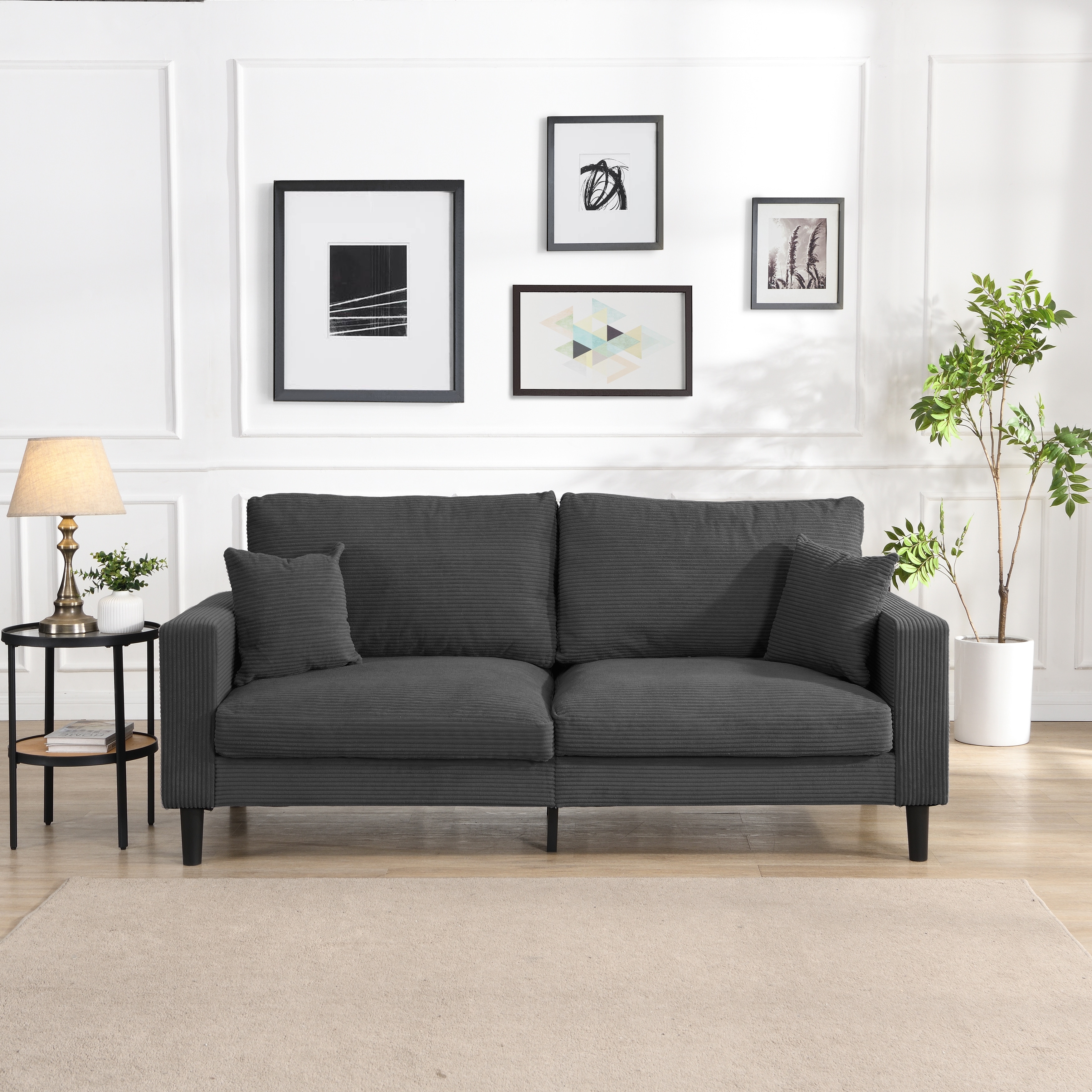 74 inch High Resilience 3 Seater Sofa Wooden Frame Comfy Modern Upholstered Dark Gray