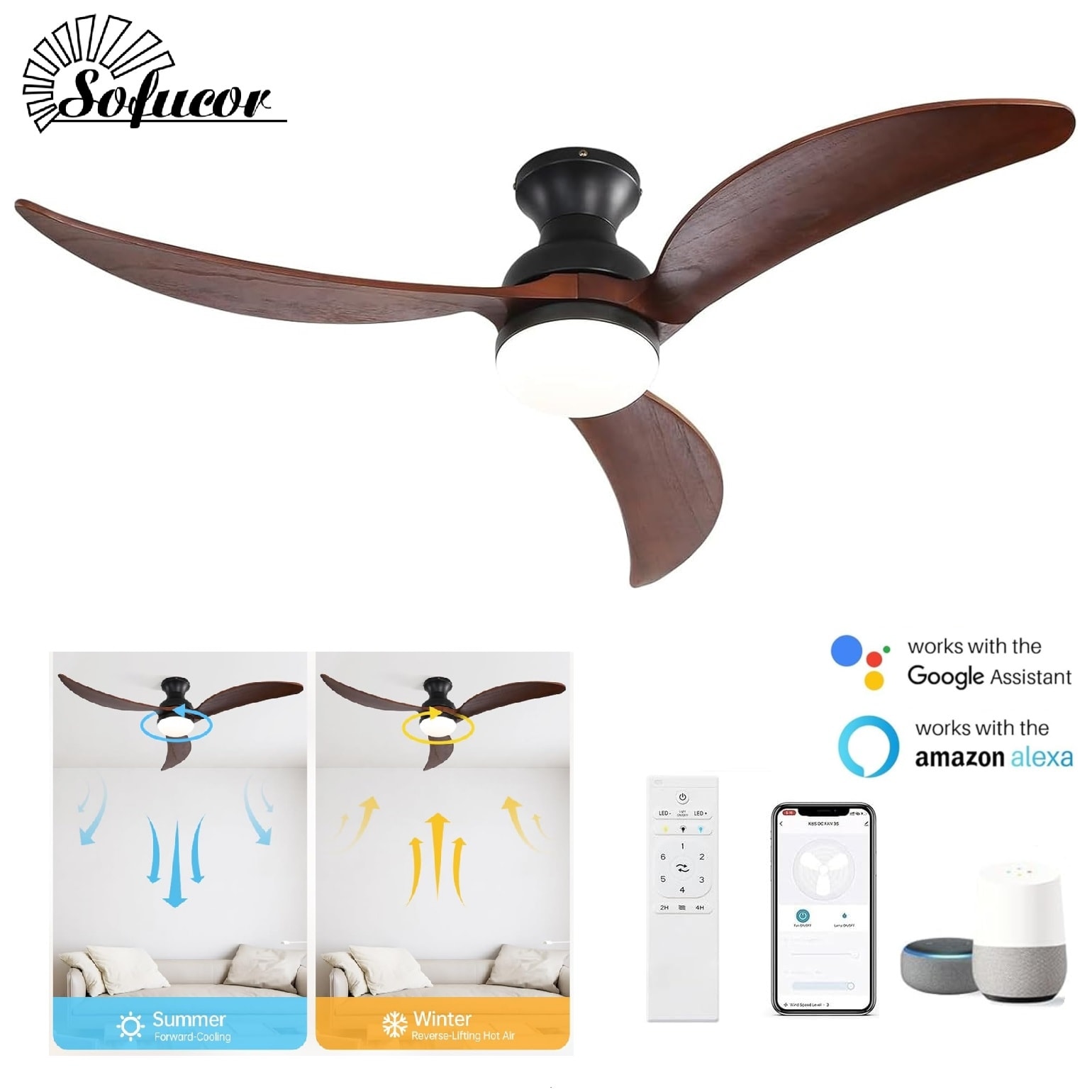 Modern Ceiling Fan With Light Smart Life APP Remote Control Timer For Alexa Google Bedroom Farmhouse