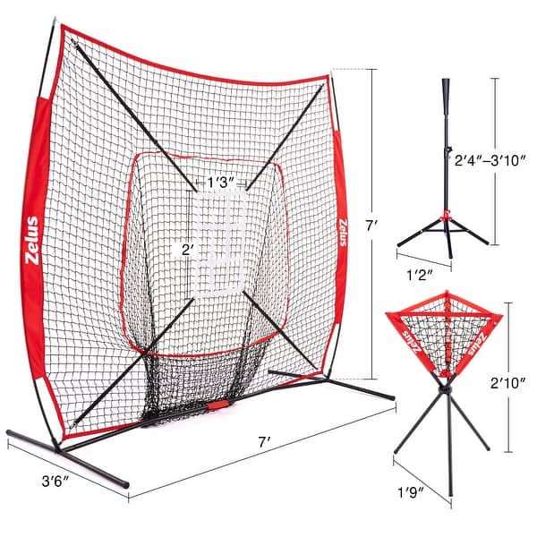 ZELUS 7x7ft Baseball Net Kit with with Carry Bag Ball Caddy & 12 Baseballs