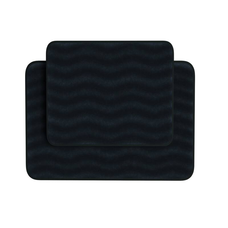 Set of 2 Bath Rugs – Washable Non-Slip Memory Foam Bath Mats for Bathroom by Lavish Home (Black)