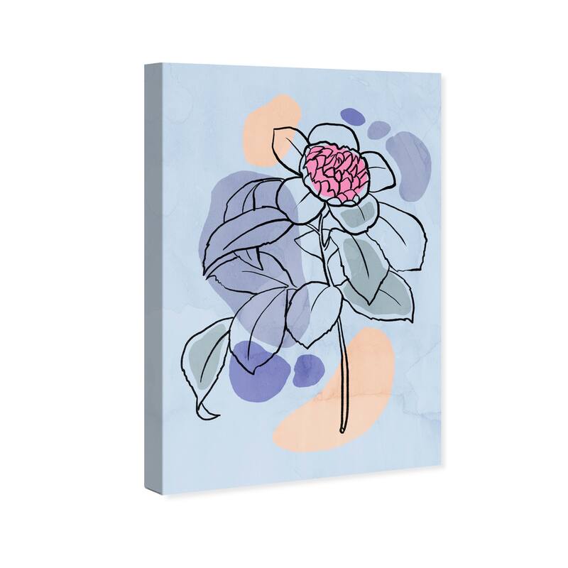 Wynwood Studio Canvas Floral and Botanical Flowers in Bloom Blue II Pink and Blue Modern & Contemporary Wall Art Canvas Print