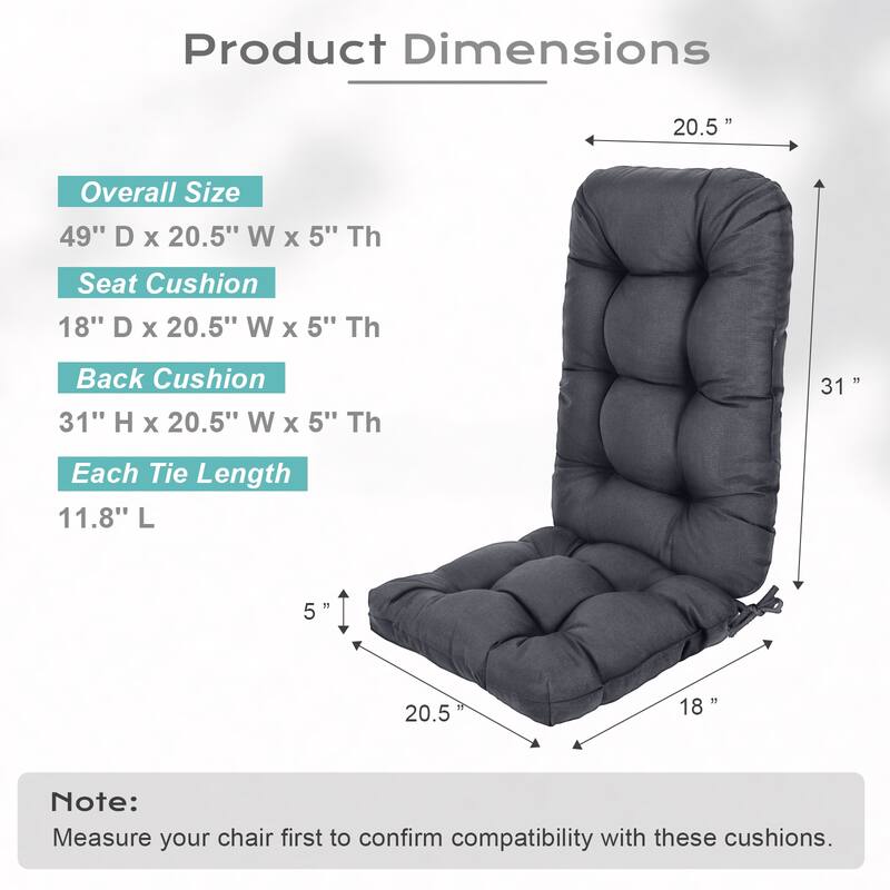 Aoodor Tufted Adirondack Chair Cushion Patio Rocking Chair Cushions Outdoor High Back Cushions with Ties