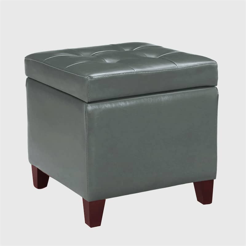 Adeco Bonded Leather Square Storage Ottoman