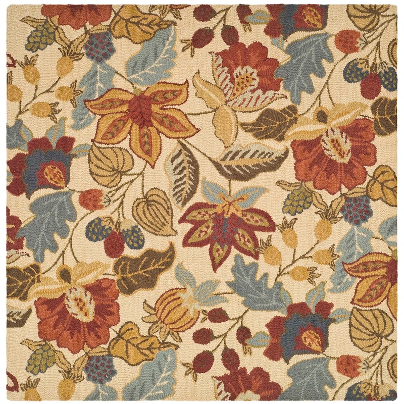 SAFAVIEH Handmade Jardin Monka Country Floral Wool Rug - 6' Square - Beige/Multi