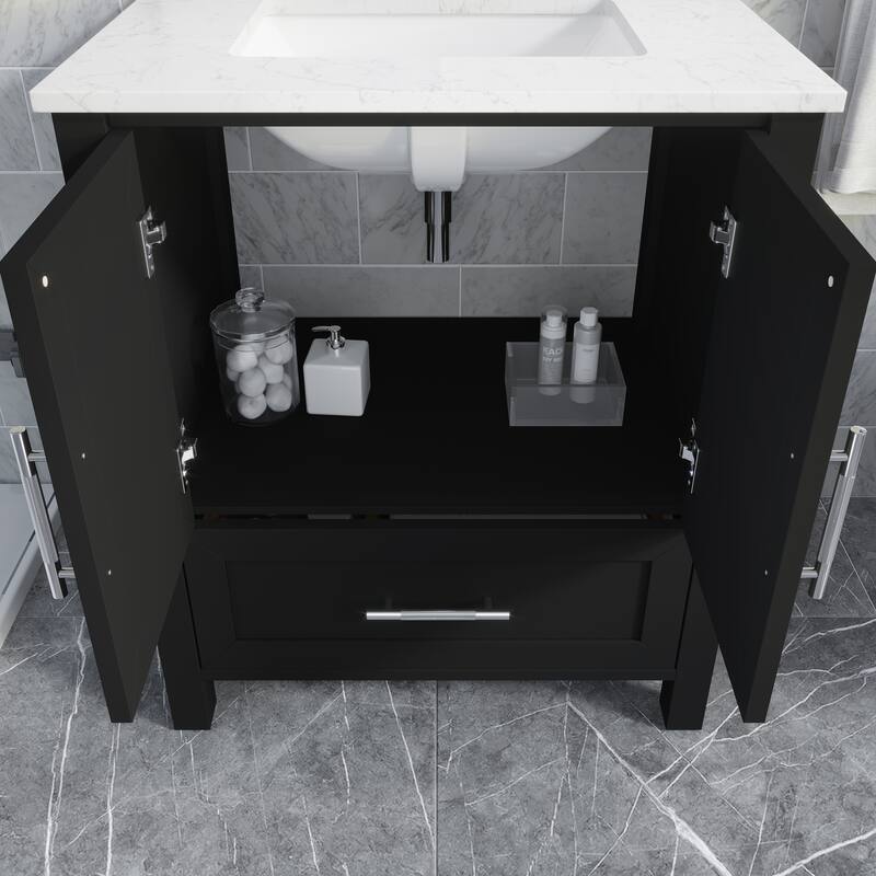 Banff 30-in Single Bath Vanity with Engineered Stone Top and Drawer Organizer