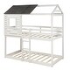 preview thumbnail 4 of 7, Pinewood FrameTwin Over Twin Bunk Bed Wood Loft Bed Bedroom Furniture with Roof, Window, Full-length Guardrail, Ladder