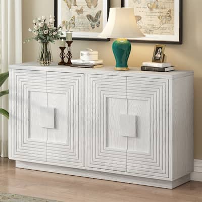 Vintage Style 4-Door Sideboard with Geometric Pattern Design, Modern Buffet Cabinet Accent Storage Cabinet w/ Adjustable Shelves